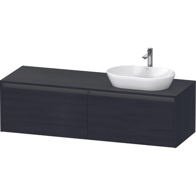 Duravit Ketho.2 Wastafelonderbouwkast - inclusief consoleplaat - met 2 laden - voor waskom rechts - 160x55x45.9cm - met handgrepen antraciet - eiken zwart mat