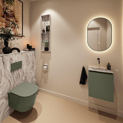 MONDIAZ TURE-DLUX Meuble toilette - 40cm - Army - EDEN - vasque Glace - position centrale - sans trou de robinet