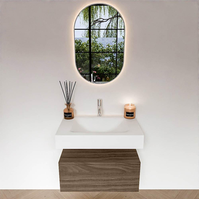 MONDIAZ ALAN Ensemble de meuble - 70cm - meuble sous lavabo Mocha - 1 tiroir - lavabo suspendu CLOUD - milieu - 1 trou de robinet - Talc