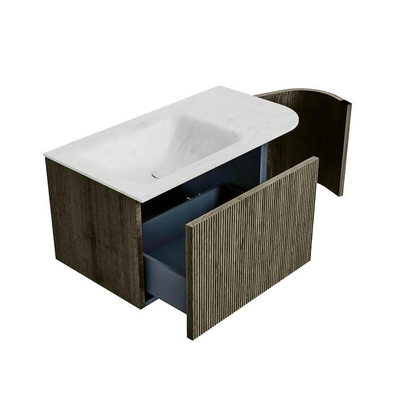 Mondiaz KURVE-DLUX Ensemble de meuble de salle de bains - 85x46x40cm - 1 tiroir - 1 porte - lavabo solid surface - gauche - 1 trou de robinet - Shadow