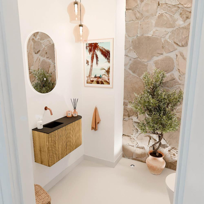 Mondiaz JOYA 71.6cm toiletmeubel - ronding rechts kleur Oak - Wastafel FAYE positie Links Zonder kraangat kleur Urban.