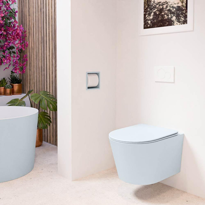 Mondiaz LAVIE WC suspendu – sans bride – 36 x 53 cm – avec abattant softclose – Clay (bleu clair/gris)