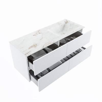 MONDIAZ VICA-DLUX Ensemble meuble de salle de bains - 120cm - meuble bas Talc - 4 tiroirs - lavabo encastré Cloud à droite - sans trous de robinet - version hauteur 60cm - Frappe