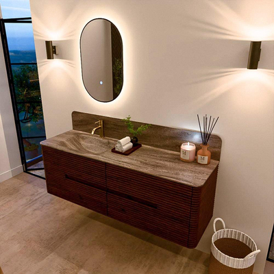 Mondiaz CIRO-DLUX Badkamermeubelset - 150x45x50cm - Solid surface wastafel Oza - 1 wasbak Links - 1 kraangat - 4 lades - Ruby