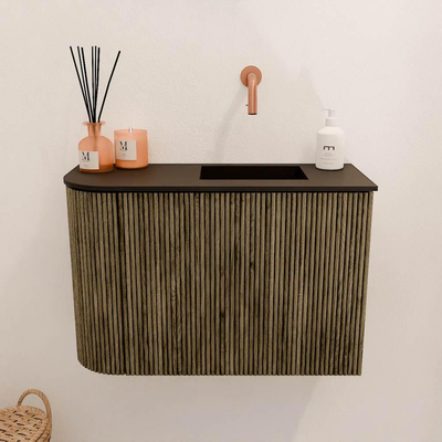 Mondiaz JOYA 61.6cm toiletmeubel - ronding links kleur Dusk - Wastafel FAYE positie Rechts Zonder kraangat kleur Urban.