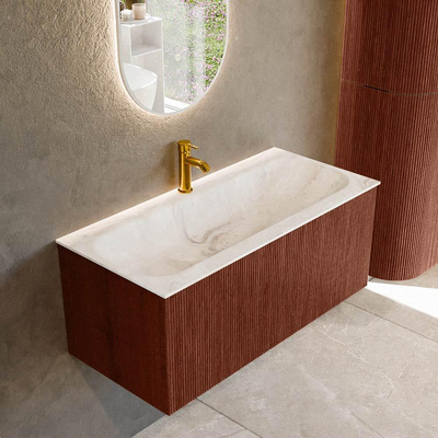 Mondiaz KURVE-DLUX Badkamermeubelset - 100x46x40cm - 1 lade - wastafel solid surface - midden - 1 kraangat - Ruby