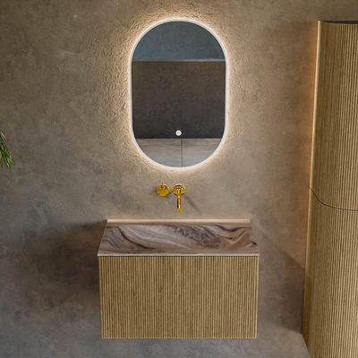 MONDIAZ KURVE-DLUX 70cm badmeubel kleur Dusk met 1 lade en 0 deuren. Wastafel BIG SMALL Midden zonder kraangat Sombra.