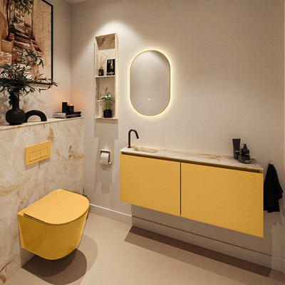 MONDIAZ TURE-DLUX Meuble toilette - 120cm - Ocher - EDEN - vasque Frappe - position gauche - 1 trou de robinet