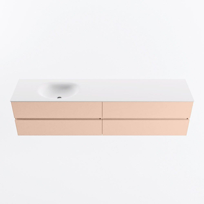 Mondiaz VICA ensemble de meuble de salle de bain - 200cm - meuble sous-vasque rosee - 4 tiroirs - lavabo moon gauche - 1 trou de robinet - version haute de 60cm - talc