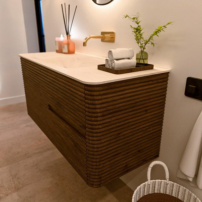 Mondiaz CIRO-DLUX Ensemble de meubles de salle de bains - 110x45x50cm - Vasque en solid surface Meli - 1 bassin au milieu - sans trous de robinet - 2 tiroirs - Dusk