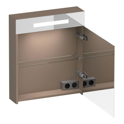 BRAUER Promise Deluxe armoire de toilette - 60x70x15cm - avec éclairage 1 porte miroir double face à droite mat moka