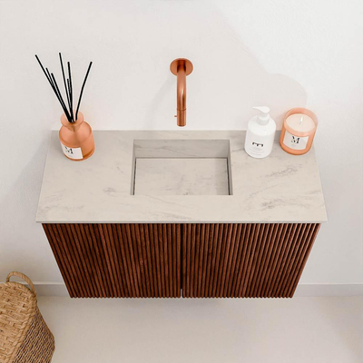 Mondiaz JOYA-DLUX 60cm meuble de salle de bains - couleur Ruby - Vasque FAYE position Milieu Sans trou de robinet couleur Opalo.