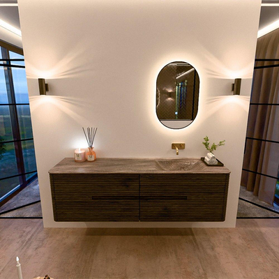 Mondiaz CIRO-DLUX Ensemble de meubles de salle de bains - 170x45x50cm - plan vasque Solid surface Oza - 1 vasque à droite - sans trous de robinetterie - 4 tiroirs - Shadow