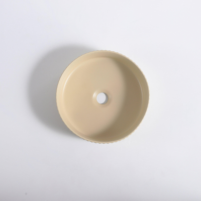 QeramiQ Arto waskom - 36x36x12.5 - geribbeld - rond - keramiek - beige