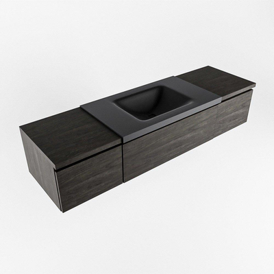 MONDIAZ BUKLA meuble de salle de bain 160 cm avec module 40 couleur Marron Foncé avec 3 tiroirs. Lavabo CLOUD milieu 0 trous de robinet couleur Urban.