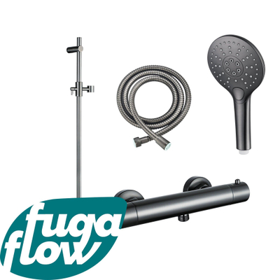 FugaFlow Eccelente Sobrado Badkamer douchekraan met glijstangset met ronde handdouche, metalen doucheslang Gunmetal PVD