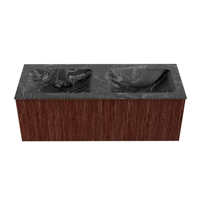 Mondiaz KURVE-DLUX Ensemble de meubles de salle de bains - 120x46x40cm - 1 tiroir - lavabo solid surface - double - sans trou de robinet - Ruby
