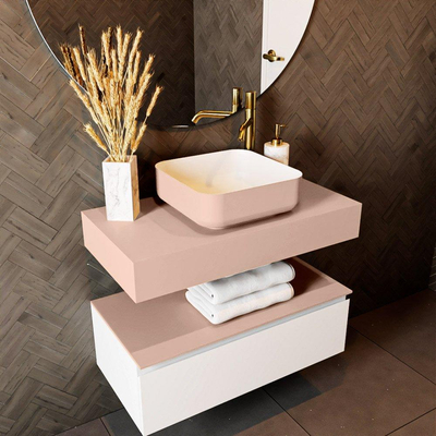 Mondiaz TOP 30 Vrijhangend Topblad - 80x30x12cm - geschikt voor waskom - Solid surface - Rosee