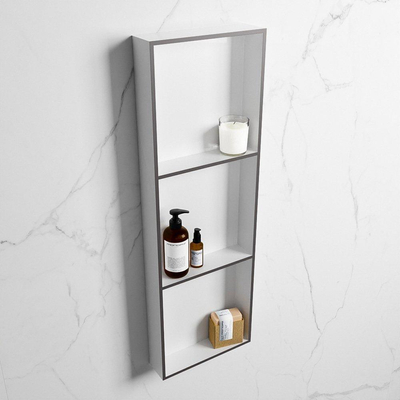 Mondiaz Easy nis 29.5x89.5x8cm voor Inbouw/opbouw 3 open vakken Solid surface Talc/DarkGrey
