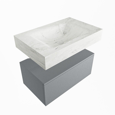 Mondiaz ALAN-DLUX Ensemble de meuble - 70cm - meuble Plata mat - 1 tiroir - Lavabo Cloud Opalo suspendu - vasque Centre - 1 trou de robinet