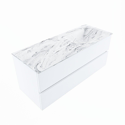 Mondiaz VICA-DLUX ensemble de meuble de salle de bain - 120cm - meuble sous-vasque talc - 2 tiroirs - lavabo encastré cloud droite - 1 trou de robinet - version haute de 60cm - glace