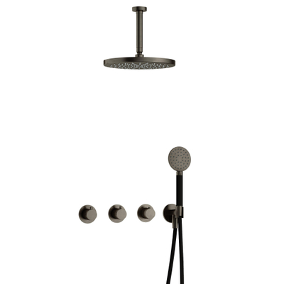 Hotbath Cobber IBS70 Regendoucheset - inbouw - 15cm plafondarm - 30cm ronde hoofddouche - 3 standen handdouche - mat/glans verouderd ijzer (zwart)