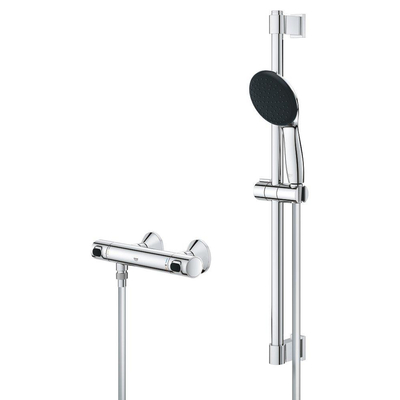 GROHE Precision Flow Ensemble de douche - robinet de douche thermostatique - avec ensemble barre de douche - 60cm - douchette à main ronde - 1 jet - flexible de douche lisse - chromé