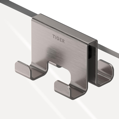 Tiger Caddy Handdoekhaak - voor glaswand - 6-8mm - dubbel RVS geborsteld