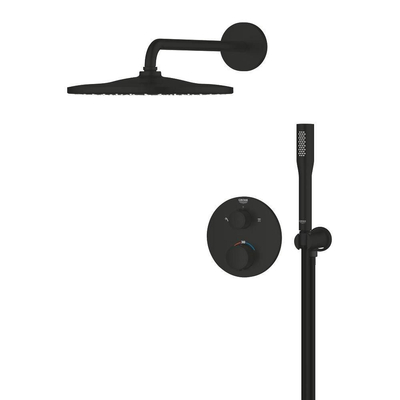 Grohe Precision regendoucheset – thermostatisch – Ø31 cm ronde hoofddouche – gebogen wandarm – mat zwart