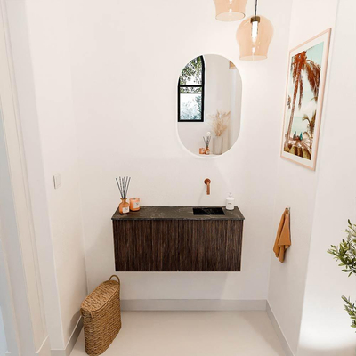 Mondiaz JOYA-DLUX 90cm toiletmeubel - kleur Walnut - Wastafel FAYE positie Rechts Zonder kraangat kleur Lava.