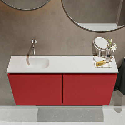 MONDIAZ TURE Toiletmeubel 100x23x50cm met 0 kraangaten 2 deuren fire mat Wastafel Eden links Solid Surface Wit