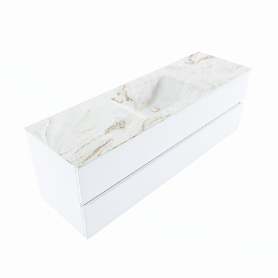 MONDIAZ VICA-DLUX Ensemble meuble de salle de bains - 150cm - meuble bas talc - 2 tiroirs - vasque encastrée cloud centrale - 1 trou de robinet - version haute 60cm - frape