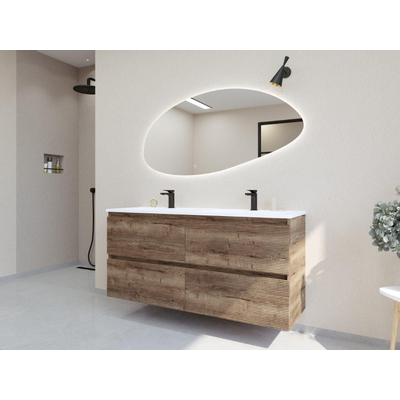 HR Infinity XXL ensemble de meubles de salle de bain 3d 140 cm 2 vasques en céramique blanc mat 2 trous de robinetterie 4 tiroirs charleston