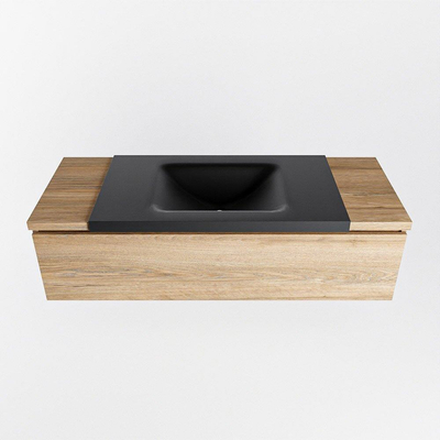Mondiaz BUKLA Badkamermeubelset - 120x45x34cm - 0 kraangaten - wasbak midden - solid surface - Urban - greeploos - 1 lade - Melamine - Washed Oak