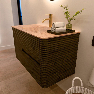 Mondiaz CIRO-DLUX Meuble de salle de bains - 90x45x50cm - Plan vasque solid surface Saba - 1 vasque centrale - 1 trou de robinetterie - 2 tiroirs - Shadow