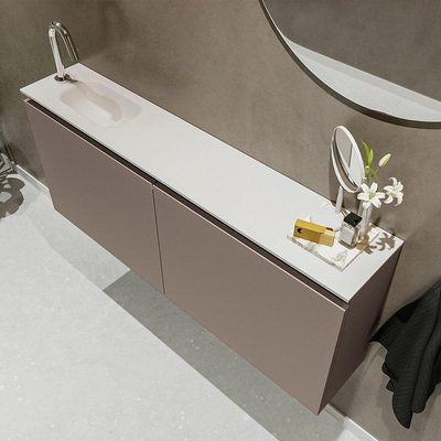 MONDIAZ TURE Toiletmeubel 120x23x50cm met 1 kraangaten 2 deuren smoke mat Wastafel Eden links Solid Surface Wit