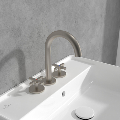 Villeroy & Boch Loop & Friends wastafeluitloop set - met kruisgreep brushed - nickel black (mat rvs)