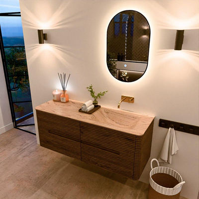 Mondiaz CIRO-DLUX Meuble de salle de bains - 130x45x50cm - Plan-vasque solid surface Arena - 1 vasque à droite - sans trou de robinetterie - 4 tiroirs - Dusk