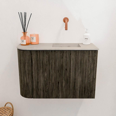 Mondiaz JOYA-DLUX Meuble de toilette 61,6cm - arrondi gauche couleur Shadow - Vasque FAYE position droite Sans trou de robinet couleur Opalo