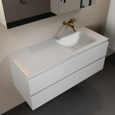 Mondiaz Aivy ensemble de meuble de salle de bains - 120x45x50cm - 0 trous de robinetterie - 1 vasque talc Solid surface - Droite - 2 tiroirs - Avec armoire de toilette - MDF Talc