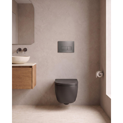 QeramiQ Dely Swirl Toiletset - 36.3x51.7cm - Geberit UP720 Duofix Sigma inbouwreservoir - 35mm zitting - bedieningsplaat gunmetal - rechthoekige knoppen - mat zwart