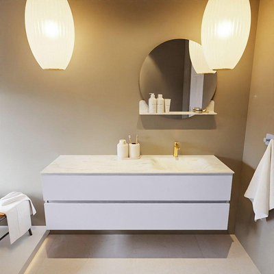 Mondiaz VICA-DLUX ensemble de meuble de salle de bain - 150cm - meuble sous-vasque cale - 2 tiroirs - lavabo encastré cloud droite - 1 trou de robinet - version haute de 60cm - opalo