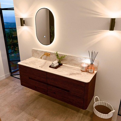 Mondiaz CIRO-DLUX Ensemble de meubles de salle de bains - 150x45x50cm - vasque en solid surface Frappe - 1 lavabo à gauche - sans trous de robinet - 4 tiroirs - Ruby