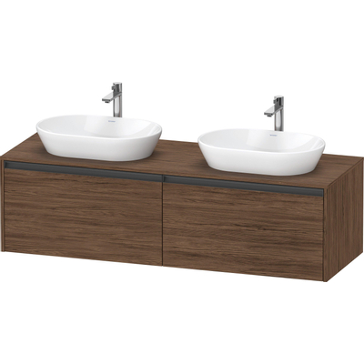 Duravit Ketho.2 Wastafelonderbouwkast - inclusief consoleplaat - met 2 laden - voor dubbele waskommen - 160x55x45.9cm - met handgrepen antraciet - donker noten