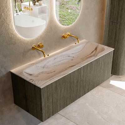 MONDIAZ KURVE-DLUX Meuble de salle de bains 120 cm couleur Shadow avec 1 tiroir et 0 portes. Lavabo BIG LARGE Central sans trou de robinet Nata.