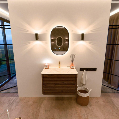 Mondiaz CIRO-DLUX Badkamermeubelset - 80x45x50cm - Solid surface wastafel Ostra - 1 wasbak Midden - 1 kraangat - 2 lades - Dusk