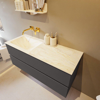 Mondiaz VICA-DLUX Ensemble de meuble de salle de bain - 120cm - meuble sous-vasque gris foncé - 2 tiroirs - lavabo encastré cloud gauche - sans trous de robinet - version haute de 60cm - ostra