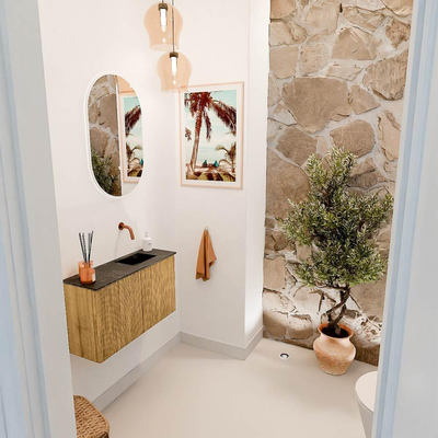 Mondiaz JOYA-DLUX 70cm toiletmeubel - kleur Oak - Wastafel FAYE positie Rechts Zonder kraangat kleur Lava.