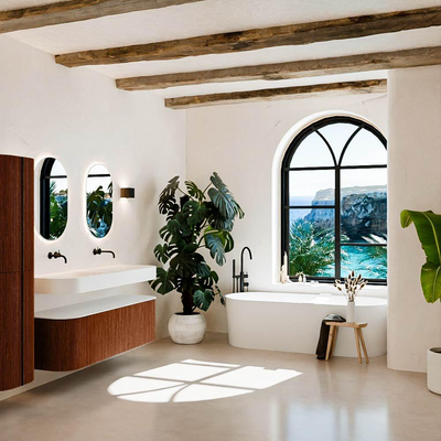 MONDIAZ THOR 150cm meuble de salle de bains arrondi gauche + droite couleur Ruby avec 1 tiroir et 2 portes. Vasque suspendue CLOUD Double sans trou de robinet couleur Talc.