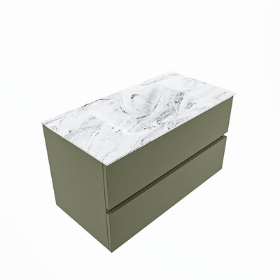 Mondiaz VICA-DLUX ensemble de meuble de salle de bain - 90cm - meuble sous-vasque armée - 2 tiroirs - lavabo encastré nuage milieu - sans trous de robinet - version haute de 60cm - glace